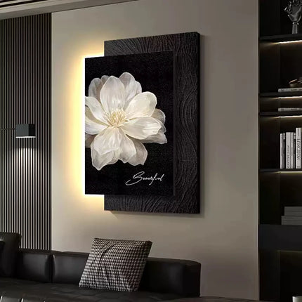 Black & White Camellia LED Wall Lamp – Minimalist Retro Floral Sconce