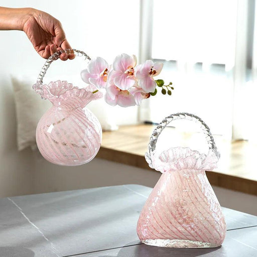 Pink Glass Vase Purse with Wavy Handle