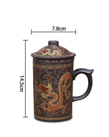Yixing Dragon-Enhanced Purple Clay Tea Mug with Infuser and Lid for Discerning Tea Connoisseurs