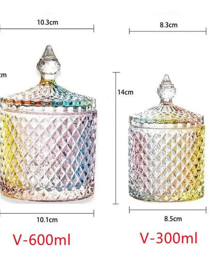 Colorful Diamond Glass Storage Jars for Candy and Sugar - 300ML & 600ML Options