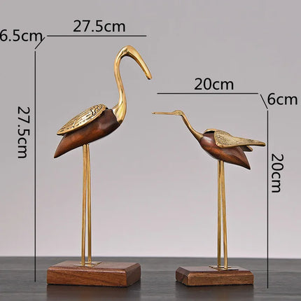 Xin Yi Wooden Crane Bird Sculpture - Brass Home Décor Figurine