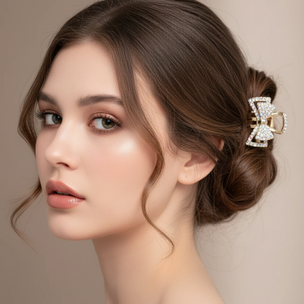Mini Rhinestone Bow Hair Claw Clip — Lightweight Daily Hair Accessory