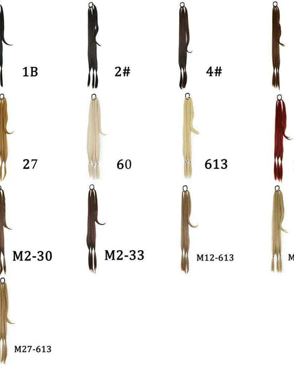 Chic Braided Ponytail Extension Set - Black & Brown Heat-Resistant Synthetic Hair Tie