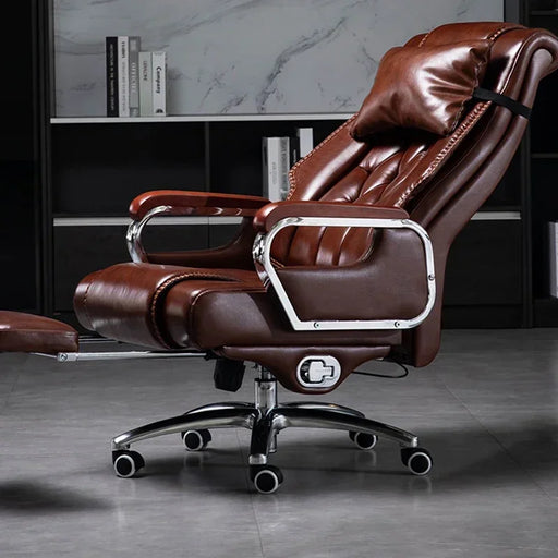 Luxury Italian Leather Executive Office Chair with Swivel and Reclining Function
