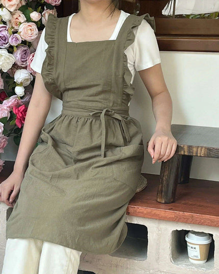 Chic Floral Ruffle Kitchen Apron for Women - Luxurious Japanese Washed Cotton Linen