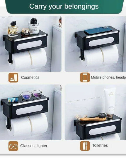 Wall-Mounted Rotating Tissue Paper Holder with Built-in Storage Organizer