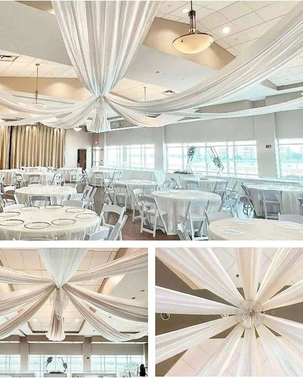Elegant White Chiffon Ceiling Drapes for Stunning Event Decor