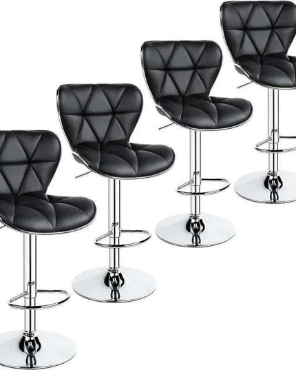 Set of 4 Retro Brown Adjustable Swivel Bar Stools with Shell Back