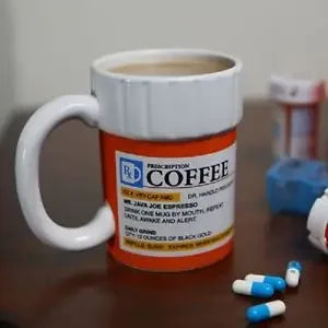 Quirky Prescription Pill Bottle Ceramic Coffee Mug - Fun Morning Pick-Me-Up