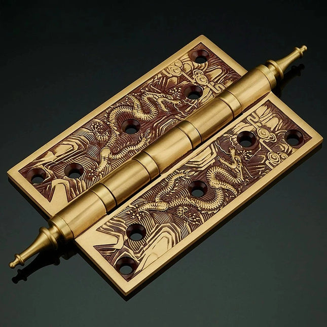 Luxury Dragon Pattern Brass Door Hinge — 5" Vintage Engraved Hinge