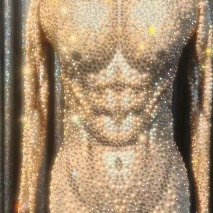 Glamorous Night Out: Men's Rhinestone and Pearl Jumpsuit for Unforgettable Style