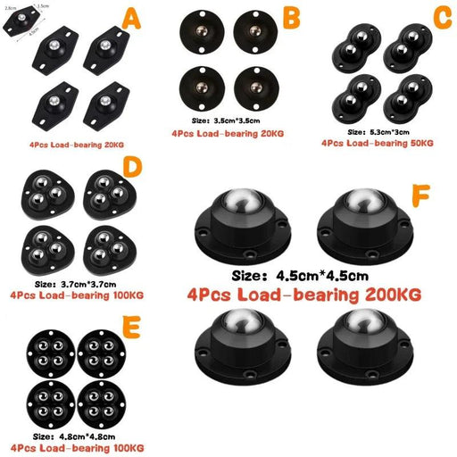 4-Pack Premium Heavy Duty Stainless Steel Furniture Casters with 360° Mobility and Easy Peel-and-Stick Installation (Load Capacity: 20/200Kg)