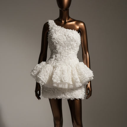 Luxury Bandeau Puff Sleeve Mini Dress — High-End Party Gown for Elegant Occasions