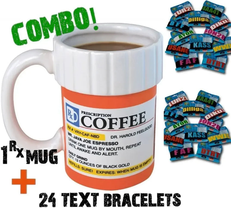 Quirky Prescription Pill Bottle Ceramic Coffee Mug - Playful Morning Wake-Me-Up