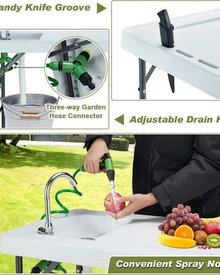 Portable Folding Fish Cleaning Table with Sink and Sprayer - Ideal for Outdoor Activities, Camping, and Fishing