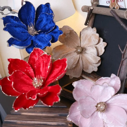 Artificial Glitter Christmas Flower Ornament, Assorted Styles & Colours