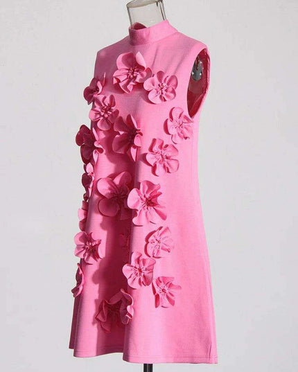 Elegant Women's Patchwork Lace-Up Sleeveless Dress with Stand Collar