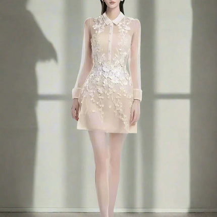 3D Floral Sheer Zipper Front Women's Evening Dress