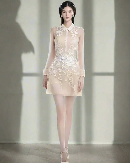 3D Floral Sheer Zipper Front Women's Evening Dress