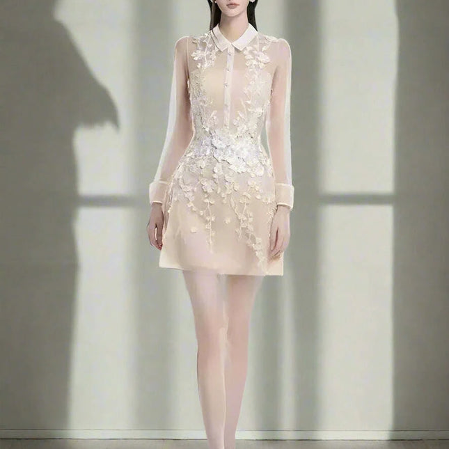 3D Floral Sheer Zipper Front Women's Evening Dress