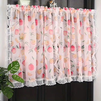 Fruit Print Kitchen Curtains - Sheer Lace Rod Pocket, Set of 2