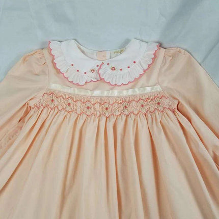 Delightful Vintage-Inspired Pink Smocked Dress for Girls - Long Sleeve Autumn Collection with Elegant Embroidery