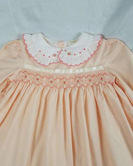 Delightful Vintage-Inspired Pink Smocked Dress for Girls - Long Sleeve Autumn Collection with Elegant Embroidery