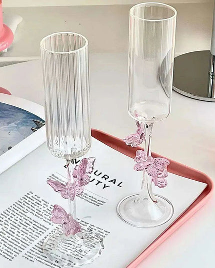 Charming 3D Butterfly Wine Goblet - Exquisite Transparent Glass for Luxurious Home Decor