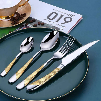Luxurious Gold-Plated Stainless Steel Flatware Collection - Available in 8 to 24 Piece Sets for Elegant Dining Experiences