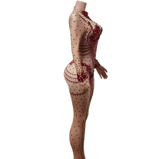 Radiant Red Pearls Bodysuit: Ignite Your Stage Presence