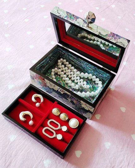 Stunning Abalone Inlay Mother of Pearl Jewelry Organizer - A Luxurious Haven for Treasured Keepsakes