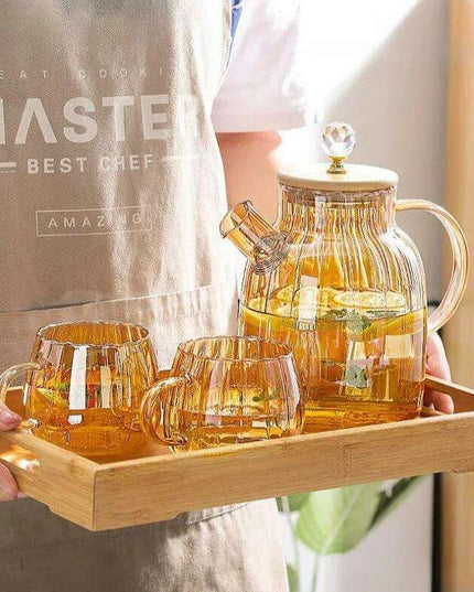 Elegant Amber Striped Glass Teapot - Perfect for Tea, Juices, and Social Gatherings