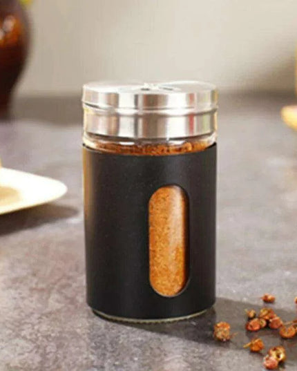 Stylish Rotating Glass Spice Dispenser Set with Stainless Steel Lids - Trio of Seasoning Jars