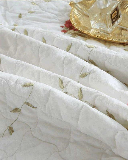 Floral Embroidered Oversized Queen Cotton Bedspread Set with Pillow Shams