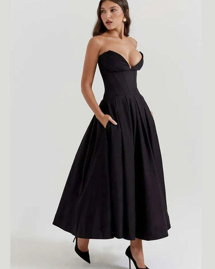 Chic Black Backless A-Line Spaghetti Strap Maxi Dress - Stunning Off-Shoulder Evening Fashion