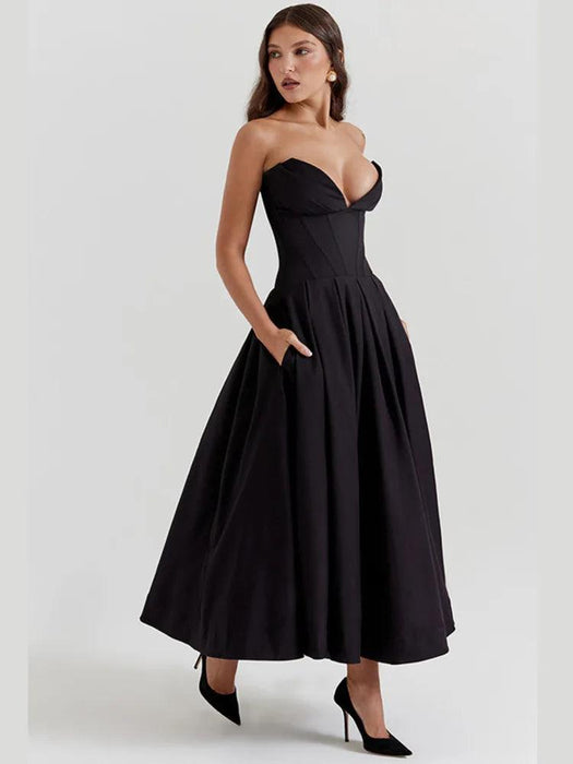 Chic Black Backless A-Line Spaghetti Strap Maxi Dress - Stunning Off-Shoulder Evening Fashion