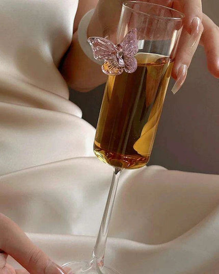 Enchanting Pink Butterfly Bowknot Glass Goblet – Elegant Drinkware for Every Festivity