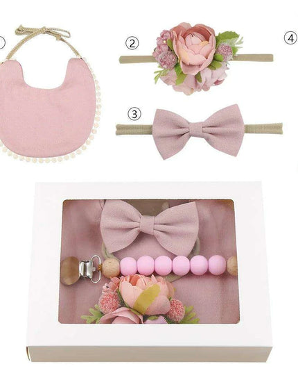 Charming Holiday Floral Baby Bib Set with Pacifier Clip - Perfect Christmas Gift