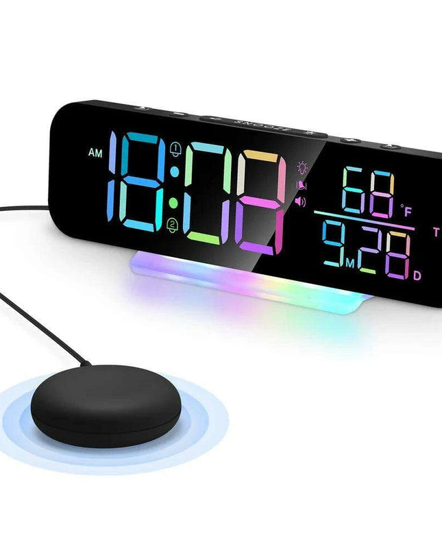 Vibrant Wake-Up Alarm Clock with Bed Shaker for Deep Sleepers and Color-Changing LED Night Light