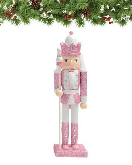 30cm Regal Pink Walnut Nutcracker - Charming Holiday Decoration & Gift for Young Girls