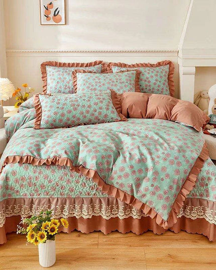 Chic Floral Ruffle Queen Bedding Set