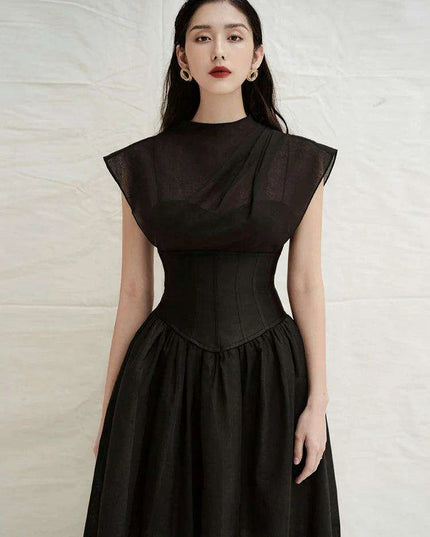 Chic High Waist Pleated A-line Dress for Women