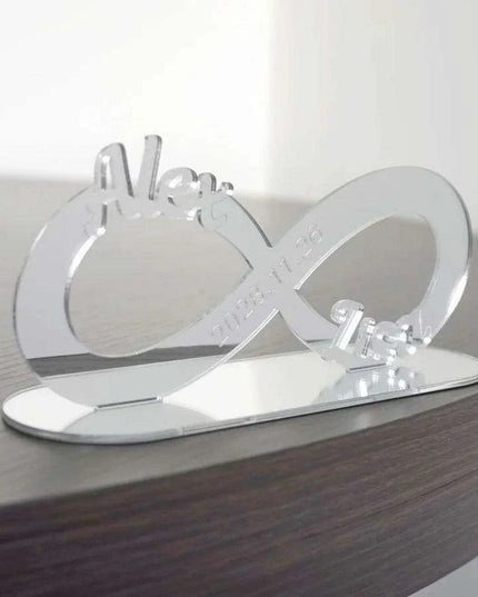 Custom Engraved Infinity Symbol Acrylic Mirror Wedding Table Centerpiece - Personalized Keepsake for Couples