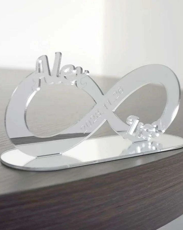 Custom Engraved Infinity Symbol Acrylic Mirror Wedding Table Centerpiece - Personalized Keepsake for Couples