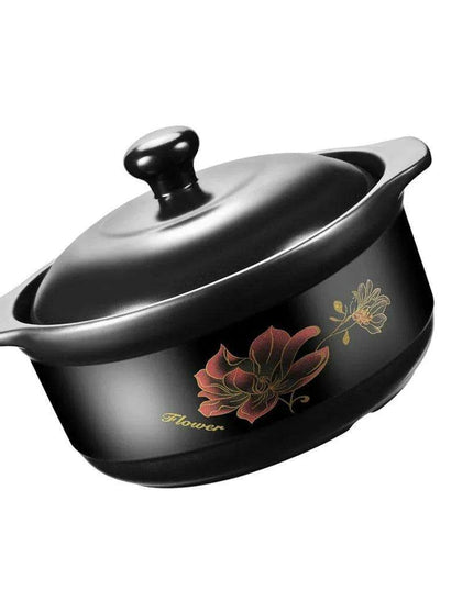 Premium Black Ceramic Clay Casserole Pot with Non-Stick Coating - Perfect for Cooking Chicken, Soup, Rice and More