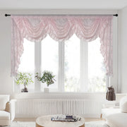 Pink Flower Ripple Sheer Lace Curtain Valance – Rod Pocket, Custom Width