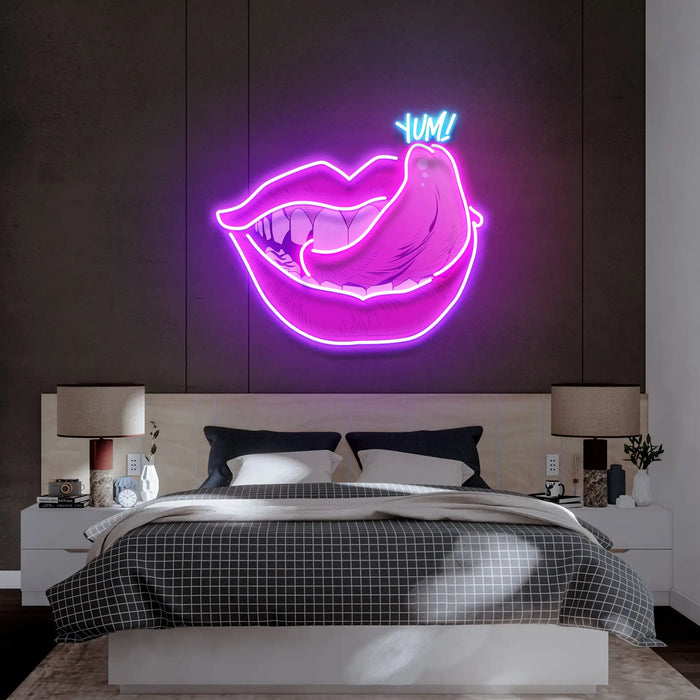 Neon Yummy Lips Sign - Personalized Home Decor for Bedrooms & Living Rooms