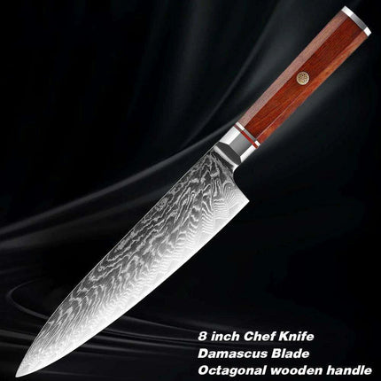 Luxurious 7-Piece Damascus Steel Knife Set with Artisan Rosewood Handles