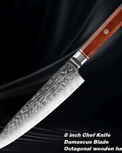 Luxurious 7-Piece Damascus Steel Knife Set with Artisan Rosewood Handles