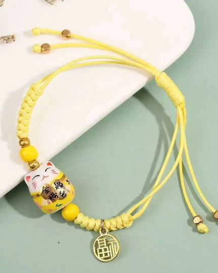 Vibrant Adjustable Lucky Cat Charm Bangles - Playful Rope Bracelets for Women and Girls, Ideal Gift for Prosperity